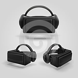 Headset and stereoscopic virtual reality goggles. Realistic vr glasses and headphones vector illustration