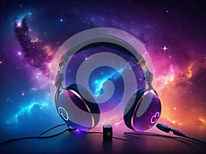 Headset in universe background