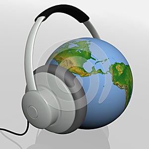 Headset on world globe
