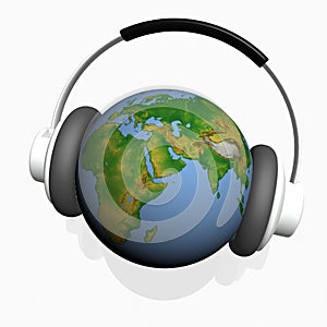 Headset on world globe