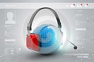 Headset with world globe. Concept for online chat