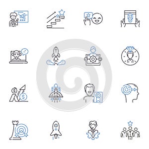 Headship line icons collection. Leadership, Authority, Responsibility, Guidance, Direction, Accountability, Influence photo