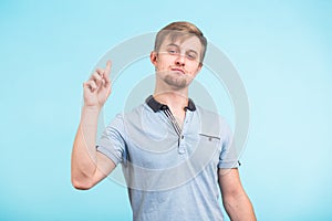 Headshot closeup portrait of ingenious young man. Handsome guy found an unexpected solution, has original idea, happy