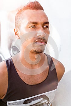 Headshot of an handsome arabic man looking at the horizon