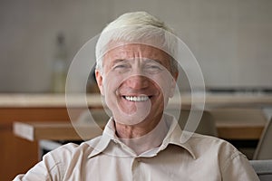 Headshot portrait handsome optimistic senior man posing on camera