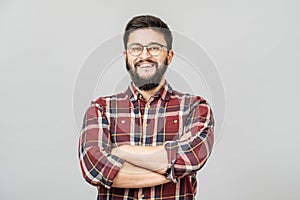 Headshot of satisfied cheerful handsome man isolated photo