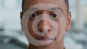 Headshot smiling African American man happy guy ethnic face close up portrait looking at camera satisfied model male