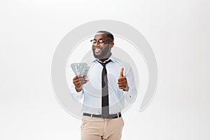 Headshot of successful smiling cheerful african american businessman executive stylish company leader