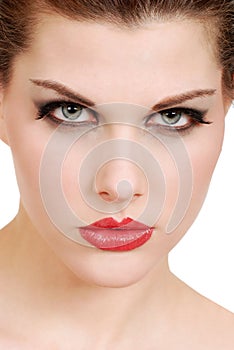 Headshot young woman with red lipstick