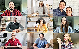 Headshots of diverse people talking online