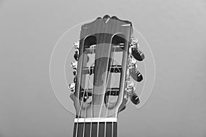 Headstock of a classical guitar top view