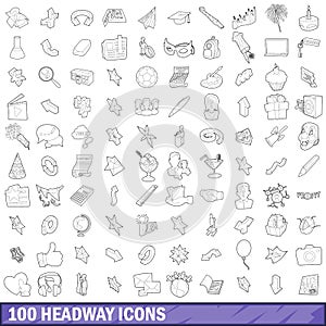 100 headway icons set, outline style