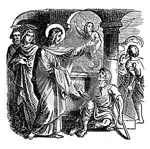 Jesus Heals a Sick Man at the Pool of Bethesda vintage illustration