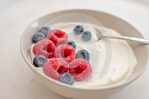 Healhty greek Yogurt with fresh berries for breakfast