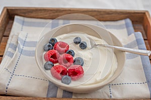 Healhty greek Yogurt with fresh berries for breakfast
