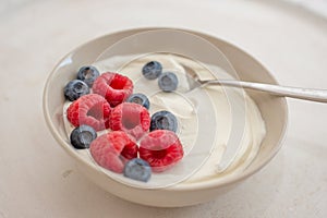 Healhty greek Yogurt with fresh berries for breakfast