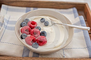 Healhty greek Yogurt with fresh berries for breakfast