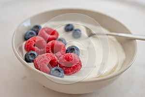 Healhty greek Yogurt with fresh berries for breakfast