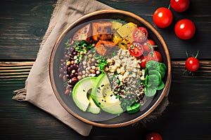 healhty vegan lunch bowl with copy space, dieting, vegan food concept