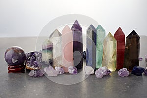 Healing Chakra crystals. Meditation, Reiki or spiritual healing background.