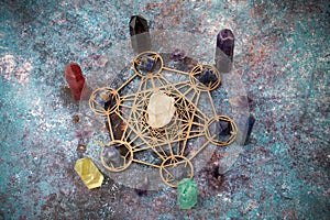 Healing Chakra crystals. Meditation, Reiki or spiritual healing background.