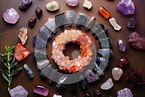 healing crystals arranged in a circle