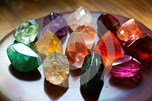 healing crystals arranged on a surface