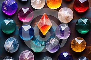 healing crystals arranged on a surface