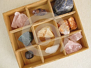 Healing crystals in box photo