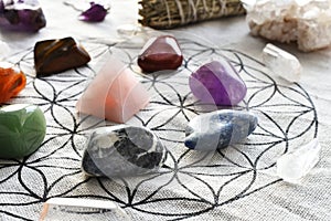 Healing Crystals and Sacred Geometry Grid Cloth