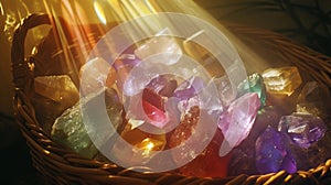 Healing Crystals in Sunlight with Rainbow Prism