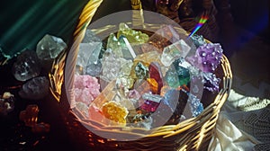Healing Crystals in Sunlight with Rainbow Prism