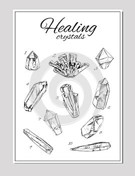 Healing crystals. Vector hand drawn