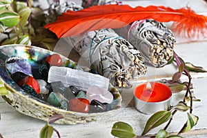 Healing Crystals and White Sage Bundles