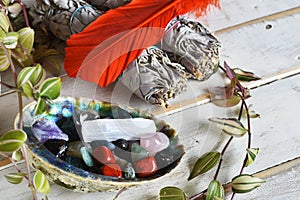 Healing Crystals and White Sage Bundles