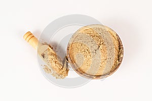 Healing earth powder in a bowl, supplement and antioxidant for to detox the body, alternative medicine