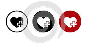 Healing, medical heart icon vector isolated on circle background