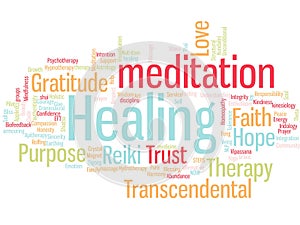 Healing meditation wordcloud word tag