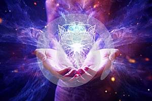 Healing Reiki Energy. Transformative power of healing Reiki energy, emanating from hands. Ai generated