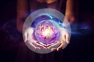 Healing Reiki Energy. Transformative power of healing Reiki energy, emanating from hands. Ai generated