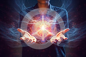 Healing Reiki Energy. Transformative power of healing Reiki energy, emanating from hands. Ai generated