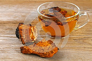 Healing tea from birch mushroom chaga is used in folk medicine.