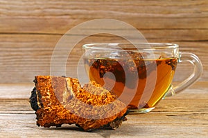 Healing tea from birch mushroom chaga is used in folk medicine.