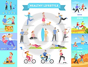 Heallthy lifestyle infographic web banner. Diet and sport