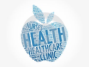 Health apple word cloud collage, concept background