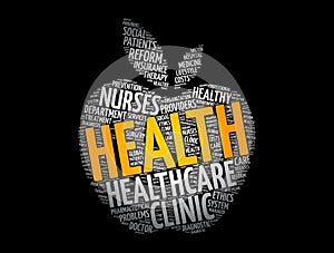 Health apple word cloud collage, concept background