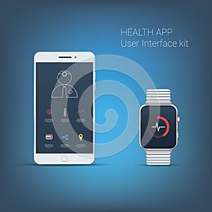 Health application user interface kit. Icons for