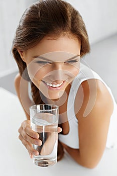 Health, Beauty, Diet Concept. Woman Drinking Water. Drinks. Water.
