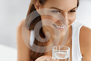 Health, Beauty, Diet Concept. Woman Drinking Water. Drinks. Water.