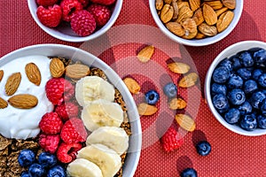 Health Breakfast Bowl of Cereals and Nuts With Yogurt